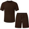 image:imageUOUA Mens Shorts Set Crewneck Short Sleeve TShirt amp Shorts Twisted Texture 2 Piece Summer Outfits Casual Matching SetsBrown