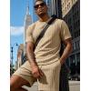 image:imageUOUA Mens Shorts Set Crewneck Short Sleeve TShirt amp Shorts Twisted Texture 2 Piece Summer Outfits Casual Matching SetsKhaki