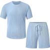 image:imageUOUA Mens Shorts Set Crewneck Short Sleeve TShirt amp Shorts Twisted Texture 2 Piece Summer Outfits Casual Matching SetsLight Blue