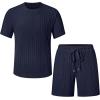 image:imageUOUA Mens Shorts Set Crewneck Short Sleeve TShirt amp Shorts Twisted Texture 2 Piece Summer Outfits Casual Matching SetsNavy Blue