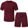 image:imageUOUA Mens Shorts Set Crewneck Short Sleeve TShirt amp Shorts Twisted Texture 2 Piece Summer Outfits Casual Matching SetsWine Red