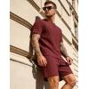 image:imageUOUA Mens Shorts Set Crewneck Short Sleeve TShirt amp Shorts Twisted Texture 2 Piece Summer Outfits Casual Matching SetsWine Red