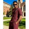 image:imageUOUA Mens Shorts Set Crewneck Short Sleeve TShirt amp Shorts Twisted Texture 2 Piece Summer Outfits Casual Matching SetsWine Red