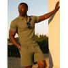image:imageUOUA Mens Summer Outfits 2 Piece Textured Set for Beach Vocation Short Sleeve Golf Polo Shirt and ShortsArmygreen