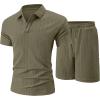 image:imageUOUA Mens Summer Outfits 2 Piece Textured Set for Beach Vocation Short Sleeve Golf Polo Shirt and ShortsArmygreen