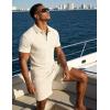 image:imageUOUA Mens Summer Outfits 2 Piece Textured Set for Beach Vocation Short Sleeve Golf Polo Shirt and ShortsBeige