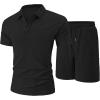 image:imageUOUA Mens Summer Outfits 2 Piece Textured Set for Beach Vocation Short Sleeve Golf Polo Shirt and ShortsBlack