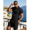 image:imageUOUA Mens Summer Outfits 2 Piece Textured Set for Beach Vocation Short Sleeve Golf Polo Shirt and ShortsBlack