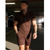 image:imageUOUA Mens Summer Outfits 2 Piece Textured Set for Beach Vocation Short Sleeve Golf Polo Shirt and ShortsBrown