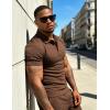 image:imageUOUA Mens Summer Outfits 2 Piece Textured Set for Beach Vocation Short Sleeve Golf Polo Shirt and ShortsBrown
