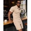 image:imageUOUA Mens Summer Outfits 2 Piece Textured Set for Beach Vocation Short Sleeve Golf Polo Shirt and ShortsKhaki