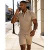 image:imageUOUA Mens Summer Outfits 2 Piece Textured Set for Beach Vocation Short Sleeve Golf Polo Shirt and ShortsKhaki