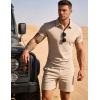 image:imageUOUA Mens Summer Outfits 2 Piece Textured Set for Beach Vocation Short Sleeve Golf Polo Shirt and ShortsKhaki