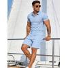 image:imageUOUA Mens Summer Outfits 2 Piece Textured Set for Beach Vocation Short Sleeve Golf Polo Shirt and ShortsLightblue