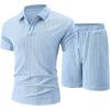 image:imageUOUA Mens Summer Outfits 2 Piece Textured Set for Beach Vocation Short Sleeve Golf Polo Shirt and ShortsLightblue
