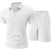 image:imageUOUA Mens Summer Outfits 2 Piece Textured Set for Beach Vocation Short Sleeve Golf Polo Shirt and ShortsWhite