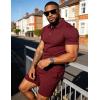 image:imageUOUA Mens Summer Outfits 2 Piece Textured Set for Beach Vocation Short Sleeve Golf Polo Shirt and ShortsWine