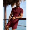 image:imageUOUA Mens Summer Outfits 2 Piece Textured Set for Beach Vocation Short Sleeve Golf Polo Shirt and ShortsWine
