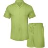 image:imageUOUA Summer Outfits for Men 2 Piece Short Sleeve Button Down Shirt amp Shorts Set Casual Vacation Beach TracksuitCubaapplegreen