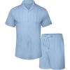 image:imageUOUA Summer Outfits for Men 2 Piece Short Sleeve Button Down Shirt amp Shorts Set Casual Vacation Beach TracksuitCubablue