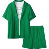 image:imageUOUA Summer Outfits for Men 2 Piece Short Sleeve Button Down Shirt amp Shorts Set Casual Vacation Beach TracksuitCubaemerald
