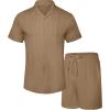 image:imageUOUA Summer Outfits for Men 2 Piece Short Sleeve Button Down Shirt amp Shorts Set Casual Vacation Beach TracksuitCubakhaki