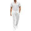 image:imageUOUA Mens 2 Piece Outfits Summer Casual Short Sleeve Button Down Shirt amp Long Pants Sets Beach Vacation Suits TracksuitsClassicwhite