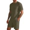 image:imageUOUA Mens Shorts Set Crewneck Short Sleeve TShirt amp Shorts Twisted Texture 2 Piece Summer Outfits Casual Matching SetsArmy Green