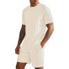 image:imageUOUA Mens Shorts Set Crewneck Short Sleeve TShirt amp Shorts Twisted Texture 2 Piece Summer Outfits Casual Matching SetsBeige