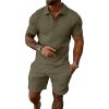 image:imageUOUA Mens Summer Outfits 2 Piece Textured Set for Beach Vocation Short Sleeve Golf Polo Shirt and ShortsArmygreen