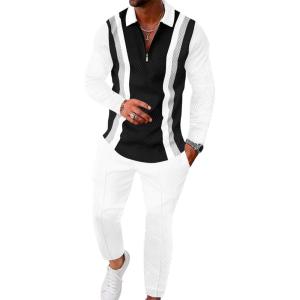 image:imageUOUA Mens 2 Piece Set Casual Outfits 14 Zip Polo Long Sleeve Shirt amp Pants Track Suit Loungewear Athletic SweatsuitBgw Blocking