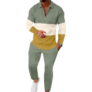 image:imageUOUA Mens 2 Piece Set Casual Outfits 14 Zip Polo Long Sleeve Shirt amp Pants Track Suit Loungewear Athletic SweatsuitGreen