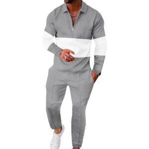 image:imageUOUA Mens 2 Piece Set Casual Outfits 14 Zip Polo Long Sleeve Shirt amp Pants Track Suit Loungewear Athletic SweatsuitGrey