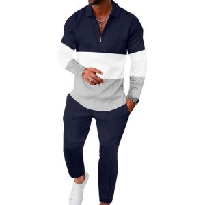 image:imageUOUA Mens 2 Piece Set Casual Outfits 14 Zip Polo Long Sleeve Shirt amp Pants Track Suit Loungewear Athletic SweatsuitNavy