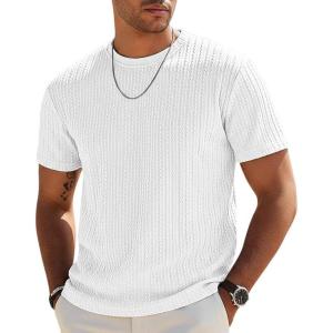 image:imageUOUA Mens TShirts Short Sleeve Sweatshirt Casual Crewneck Textured Knit Pullover Tee TopsAll White