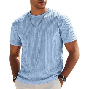image:imageUOUA Mens TShirts Short Sleeve Sweatshirt Casual Crewneck Textured Knit Pullover Tee TopsLight Blue