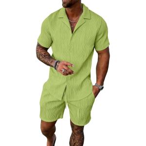 image:imageUOUA Summer Outfits for Men 2 Piece Short Sleeve Button Down Shirt amp Shorts Set Casual Vacation Beach TracksuitCubaapplegreen