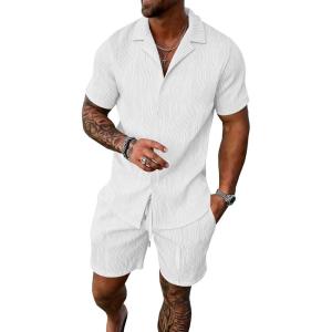 image:imageUOUA Summer Outfits for Men 2 Piece Short Sleeve Button Down Shirt amp Shorts Set Casual Vacation Beach TracksuitCubawhite