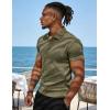 image:imageUOUA Mens Casual Polo Shirt Summer Short SleeveTShirt Vacation Textured Golf Top Beach ClothesArmygreen