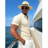 image:imageUOUA Mens Casual Polo Shirt Summer Short SleeveTShirt Vacation Textured Golf Top Beach ClothesBeige