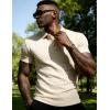 image:imageUOUA Mens Casual Polo Shirt Summer Short SleeveTShirt Vacation Textured Golf Top Beach ClothesBeige