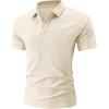 image:imageUOUA Mens Casual Polo Shirt Summer Short SleeveTShirt Vacation Textured Golf Top Beach ClothesBeige