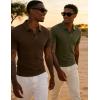 image:imageUOUA Mens Casual Polo Shirt Summer Short SleeveTShirt Vacation Textured Golf Top Beach ClothesBrown