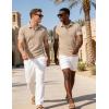 image:imageUOUA Mens Casual Polo Shirt Summer Short SleeveTShirt Vacation Textured Golf Top Beach ClothesKhaki