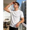 image:imageUOUA Mens Crewneck Sweatshirts Soild Color Geometric Texture T Shirts Short Sleeve Casual Pullover ShirtNew White