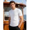 image:imageUOUA Mens Crewneck Sweatshirts Soild Color Geometric Texture T Shirts Short Sleeve Casual Pullover ShirtNew White