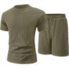 image:imageUOUA Mens Summer Outfits 2 Piece Short Set Casual Track Suits Matching Crew Neck Shirt and Vacation ShortsArmygreen