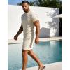 image:imageUOUA Mens Summer Outfits 2 Piece Short Set Casual Track Suits Matching Crew Neck Shirt and Vacation ShortsBeige