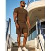 image:imageUOUA Mens Summer Outfits 2 Piece Short Set Casual Track Suits Matching Crew Neck Shirt and Vacation ShortsBrown