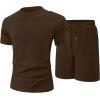 image:imageUOUA Mens Summer Outfits 2 Piece Short Set Casual Track Suits Matching Crew Neck Shirt and Vacation ShortsBrown